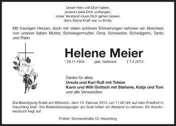 Traueranzeige von Helene Meier von Pegnitz-Zeitung